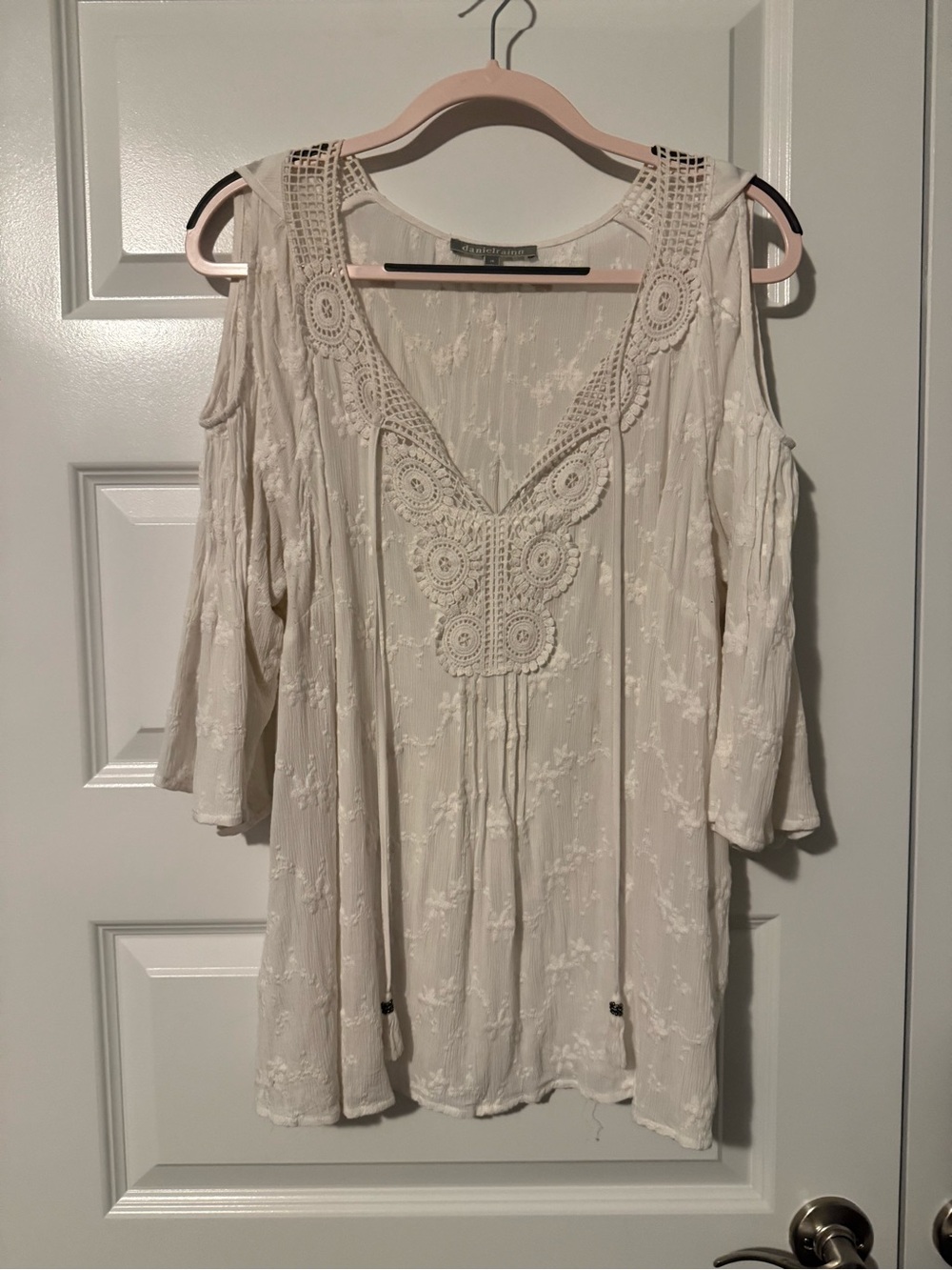Boho Crochet Trim Cold-Shoulder Top - Cream
